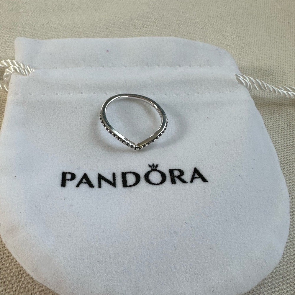 Pandora Silver Beaded Wishbone Ring *new*